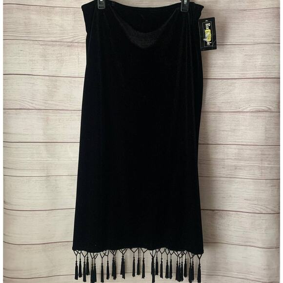 Vintage Ronni Nicole Black Velvet Maxi Skirt Beaded Tassels Back Slit Petite L - Picture 1 of 15